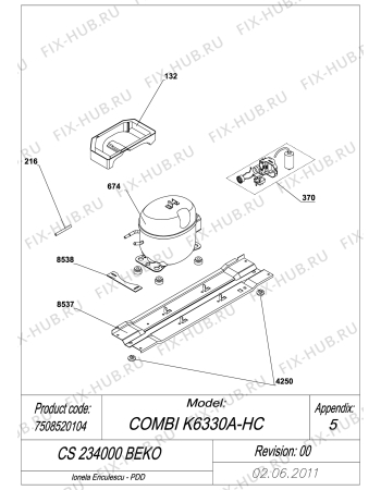 Взрыв-схема холодильника Beko CS234000 (7508520104) - EXPLODED VIEW COMPRESSOR CS 234000 BEKO