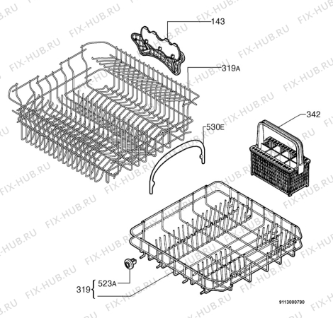 Взрыв-схема посудомоечной машины Faure LVS664 - Схема узла Basket 160
