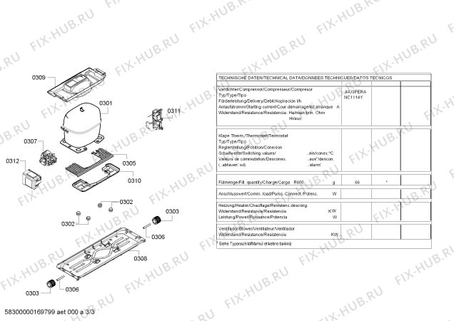 Взрыв-схема холодильника Bosch KDV58VL30, Bosch - Схема узла 03