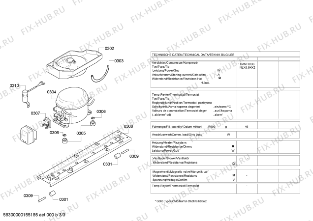 Взрыв-схема холодильника Bosch KGH33X10GB - Схема узла 03