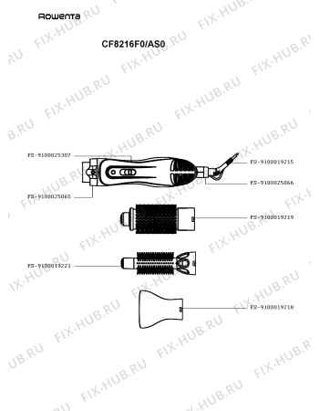 Схема №1 CF8216F0/AS0 с изображением Корпусная деталь для электрофена Rowenta FS-9100025307