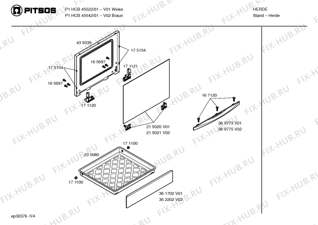 Взрыв-схема плиты (духовки) Pitsos P1HCB45522 - Схема узла 04