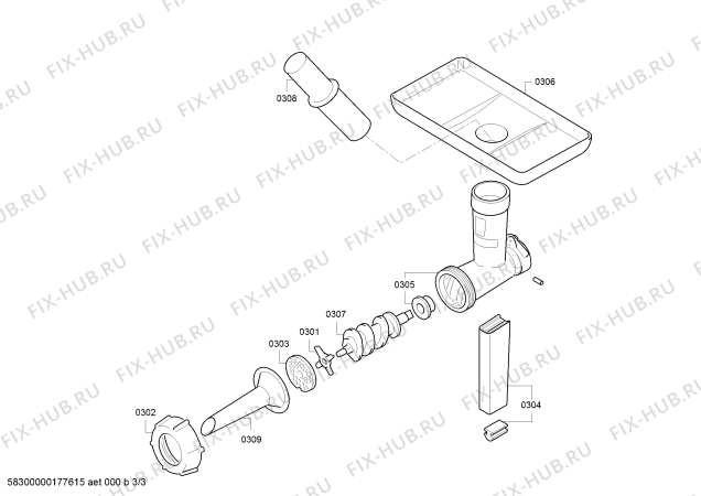 Взрыв-схема кухонного комбайна Bosch MUM6N23A1 universal plus - Схема узла 03