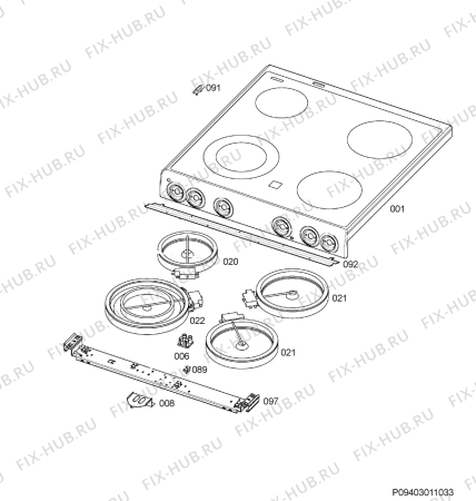 Взрыв-схема плиты (духовки) Electrolux EKC60056W - Схема узла Hob