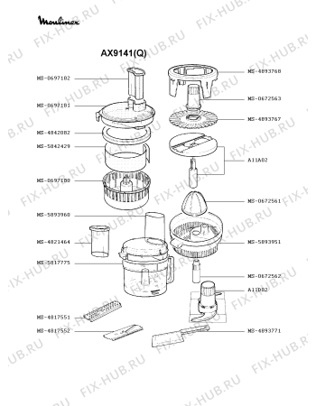 Взрыв-схема кухонного комбайна Moulinex AX9141(Q) - Схема узла 2P000597.8P2