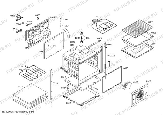 Взрыв-схема плиты (духовки) Siemens HS320203E - Схема узла 03