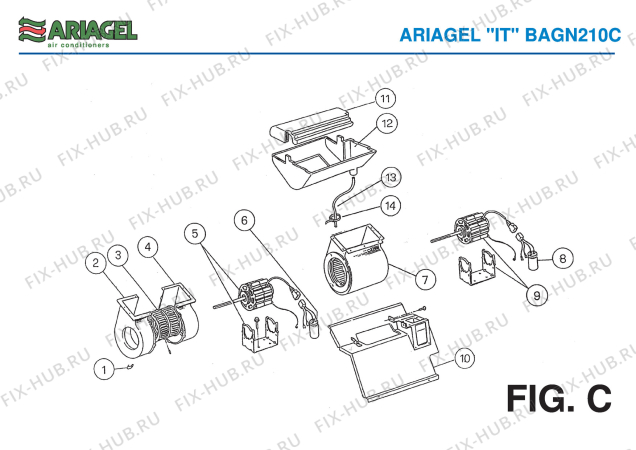 Взрыв-схема кондиционера Ariagel BAGN 210C - Схема узла 3