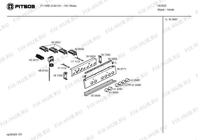 Взрыв-схема плиты (духовки) Pitsos P1HSB31321 - Схема узла 05