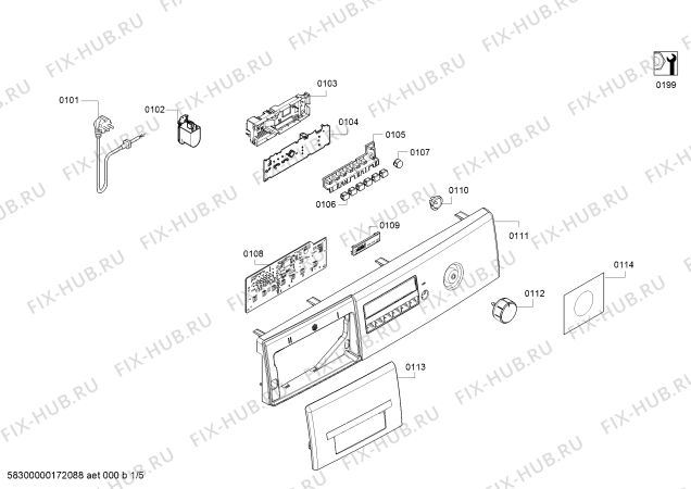 Схема №1 WAB24262SN Classixx с изображением Панель управления для стиралки Bosch 00747514