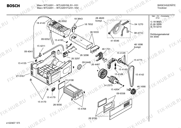 Взрыв-схема сушильной машины Bosch WTL6201FG Maxx WTL6201 - Схема узла 05
