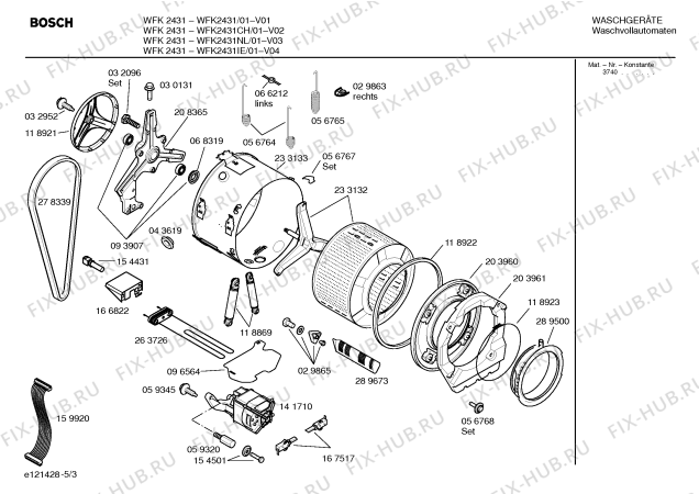 Взрыв-схема стиральной машины Bosch WFK2431IE WFK2431 - Схема узла 03