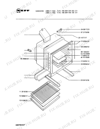 Взрыв-схема плиты (духовки) Neff 195304735 2394.11HES - Схема узла 08