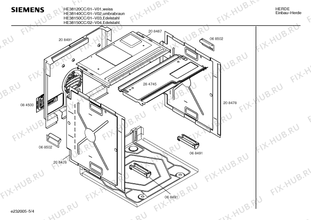 Взрыв-схема плиты (духовки) Siemens HE38120CC - Схема узла 04