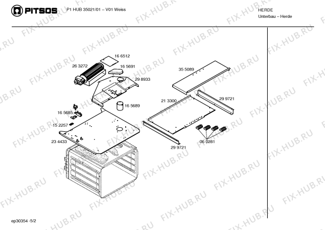 Взрыв-схема плиты (духовки) Pitsos P1HUB35021 - Схема узла 02