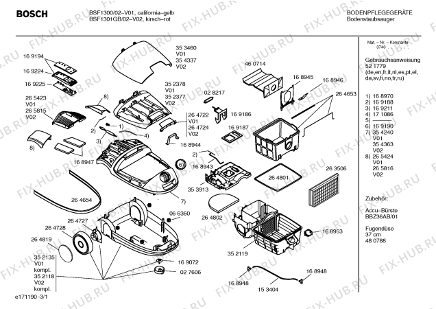 Схема №3 BSF1300 ULTRA 13 с изображением Крышка для пылесоса Bosch 00353460