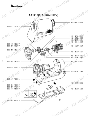 Взрыв-схема мясорубки Moulinex AA1415(0) - Схема узла 7P001023.1P2