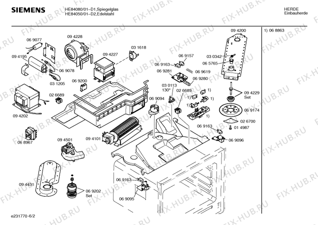 Взрыв-схема плиты (духовки) Siemens HE84080 - Схема узла 02