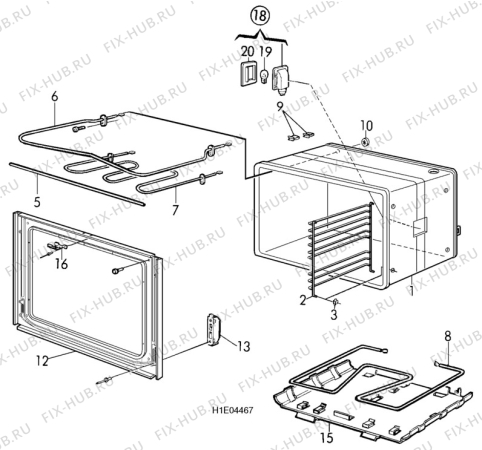 Взрыв-схема комплектующей Husqvarna Electrolux QSG655 - Схема узла H10 Main Oven Cavity (large)