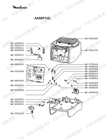 Взрыв-схема тостера (фритюрницы) Moulinex AAS6P1(0) - Схема узла PP002137.3P2