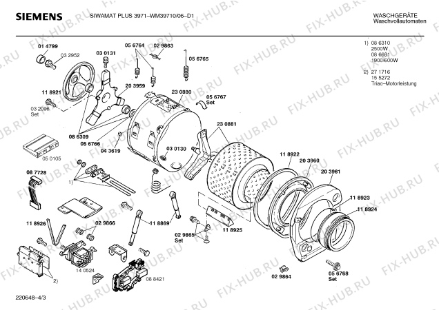 Взрыв-схема стиральной машины Siemens WM39710 SIWAMAT PLUS 3971 - Схема узла 03