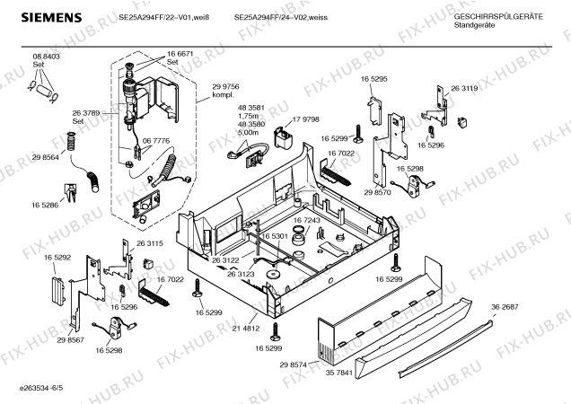 Взрыв-схема посудомоечной машины Siemens SE25A294FF - Схема узла 05
