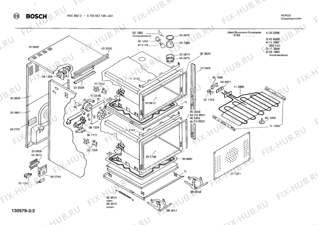 Взрыв-схема плиты (духовки) Bosch 0750452139 HBE682D - Схема узла 02