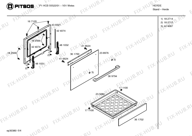 Взрыв-схема плиты (духовки) Pitsos P1HCB55522 - Схема узла 04