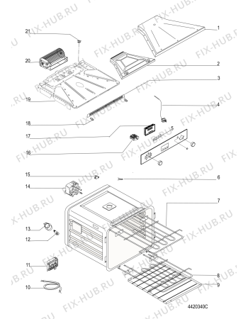 Взрыв-схема плиты (духовки) Hotpoint-Ariston FK536XHA (F073546) - Схема узла