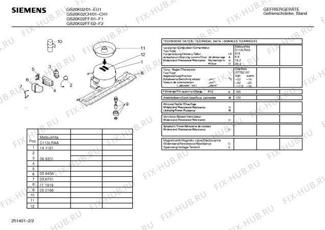 Взрыв-схема холодильника Siemens GS20K02CH - Схема узла 02