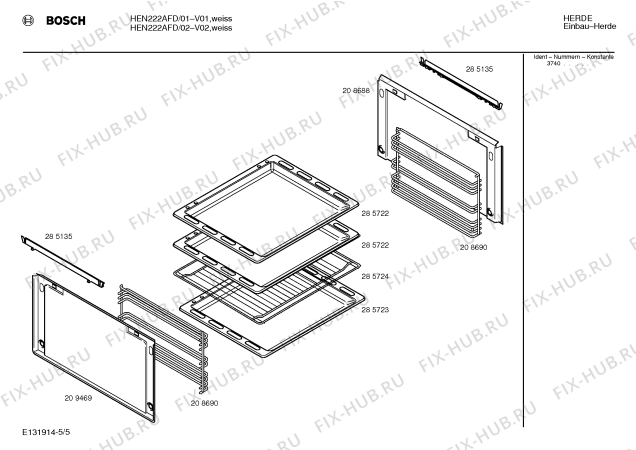 Взрыв-схема плиты (духовки) Bosch HEN222AFD - Схема узла 05