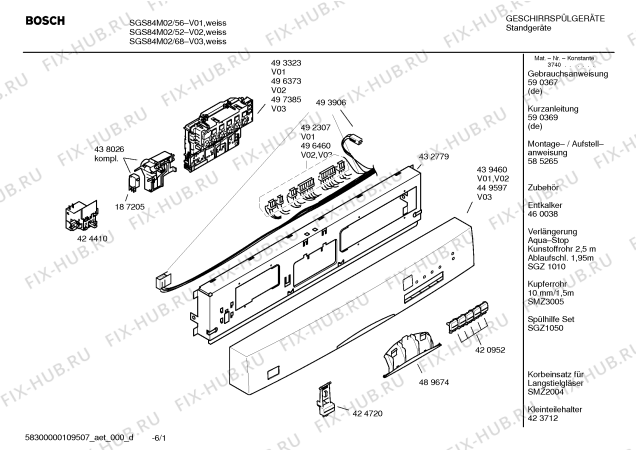 Схема №1 SGS84M02 Exclusiv с изображением Инструкция по эксплуатации для посудомойки Bosch 00590367