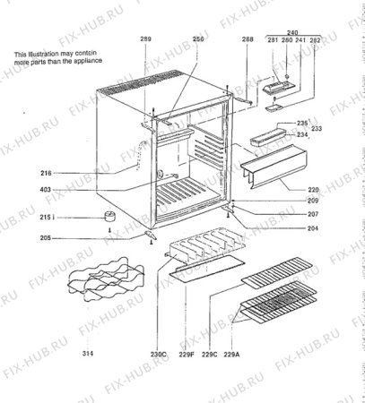 Взрыв-схема холодильника Electrolux RE361LD - Схема узла Cabinet + armatures