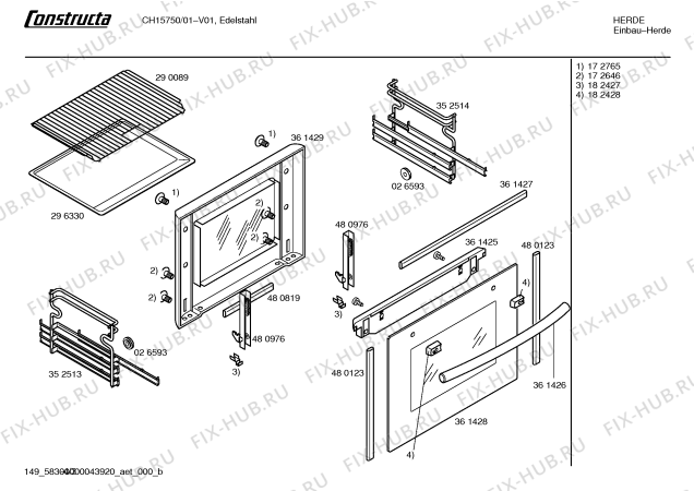 Взрыв-схема плиты (духовки) Constructa CH15750 - Схема узла 03