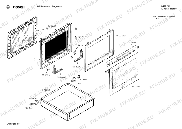 Схема №2 HES4820 с изображением Панель для плиты (духовки) Bosch 00280905