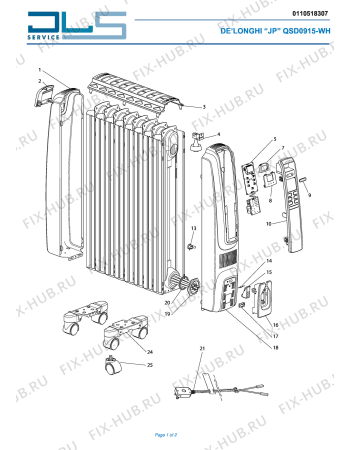 Схема №1 QSD0915-WH с изображением Блок управления для обогревателя (вентилятора) DELONGHI 5911010351