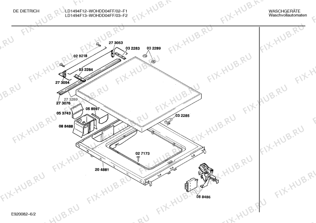 Схема №2 WOHDD04FF DE DIETRICH LD1494F13 с изображением Панель для стиральной машины Bosch 00273710