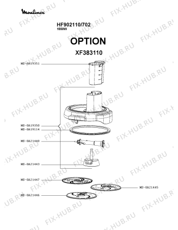 Взрыв-схема кухонного комбайна Moulinex HF902110/702 - Схема узла XP005763.3P5