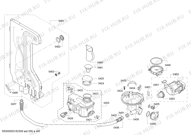 Взрыв-схема посудомоечной машины Bosch SMU40D22SK AquaStop - Схема узла 04