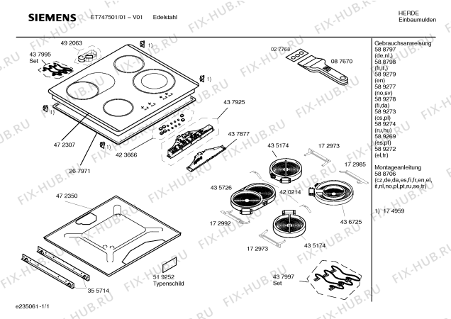 Схема №1 ET747501 с изображением Модуль управления для плиты (духовки) Siemens 00437925