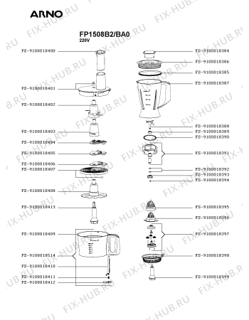 Схема №1 FP1508B1/BA0 с изображением Винт (гайка) для кухонного комбайна Seb FS-9100018394