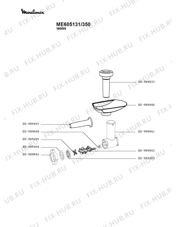 Взрыв-схема мясорубки Moulinex ME605131/350 - Схема узла XP003653.7P5