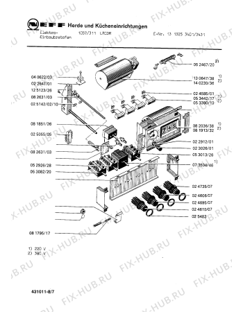 Взрыв-схема плиты (духовки) Neff 1313253401 1057/311LRCDM - Схема узла 07