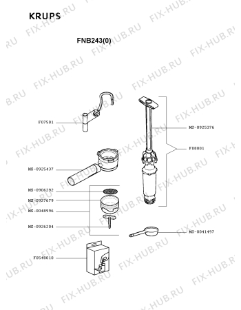 Взрыв-схема кофеварки (кофемашины) Krups FNB243(0) - Схема узла HP001880.9P2