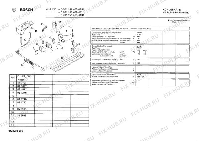 Взрыв-схема холодильника Bosch 0701155410 KUR130 - Схема узла 03