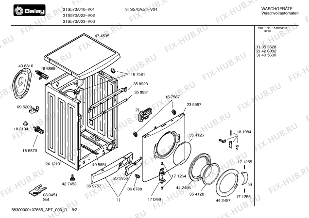 Взрыв-схема стиральной машины Balay 3TS570A TS570 - Схема узла 02