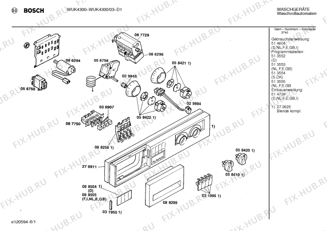 Схема №4 WUK4300 с изображением Панель управления для стиралки Bosch 00272625