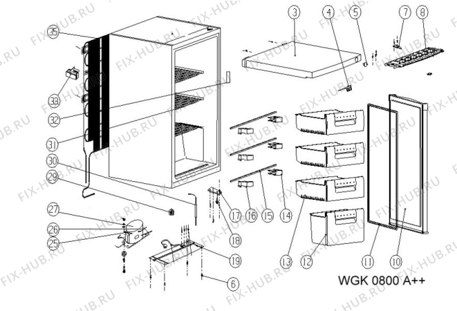 Схема №1 WGK 0800 A++ с изображением Заглушка для холодильника Whirlpool 482000012759