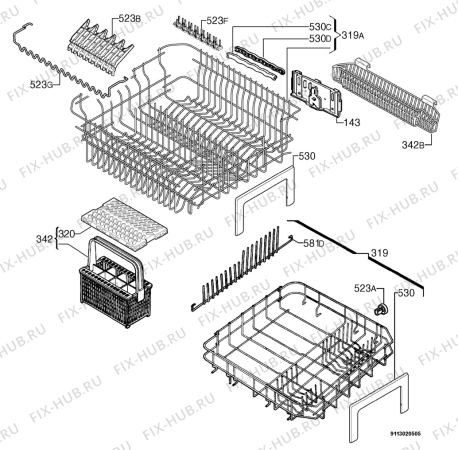Взрыв-схема посудомоечной машины Aeg Electrolux F44080VIL - Схема узла Basket 160
