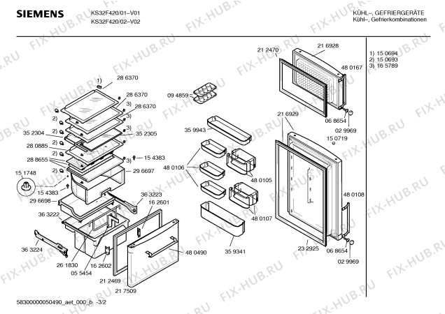 Схема №1 KS32F420 с изображением Передняя панель для холодильника Siemens 00361088