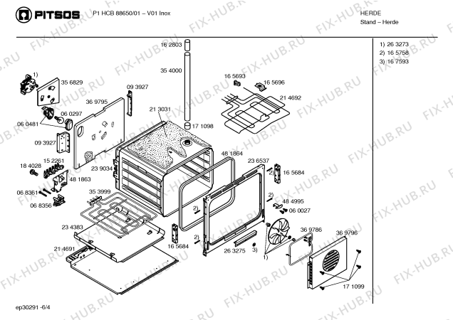 Взрыв-схема плиты (духовки) Pitsos P1HCB88650 - Схема узла 04